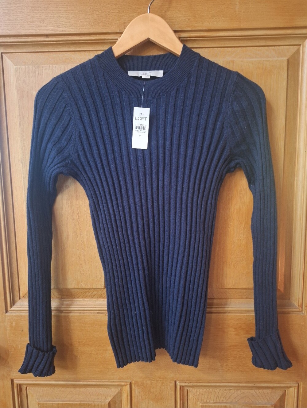 LOFT Women's Navy Ribbed Crewneck Sweater Sz Med